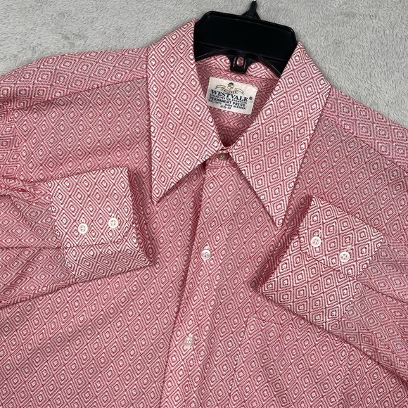 Westvale Other - Vintage Westvale Shirt Mens 16.5 Red Geometric Dagger Collar Dicso 70s Western